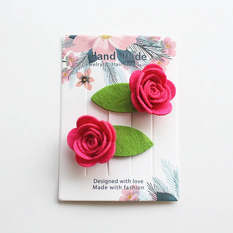 

Resale 4pcs/lot Delicated Rose Lovely Girls Hair Clips Flower Hairpins Kids Felt Floral Hair Clips Pure Handmade Green Leaf Clip