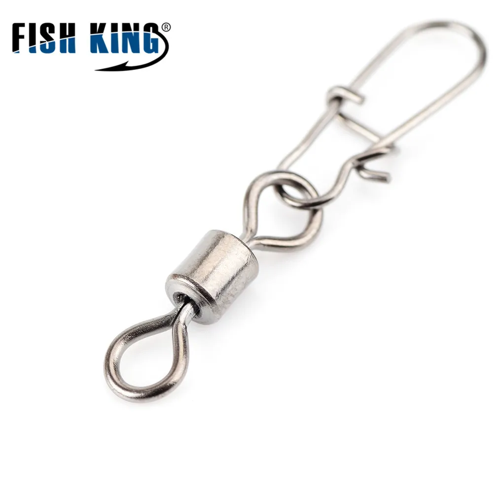 

FISH KING Fishing Connector Pin Bearing Rolling Swivel Stainless Steel with Fastlock Snap Fishhook Lure Swivels Tackle