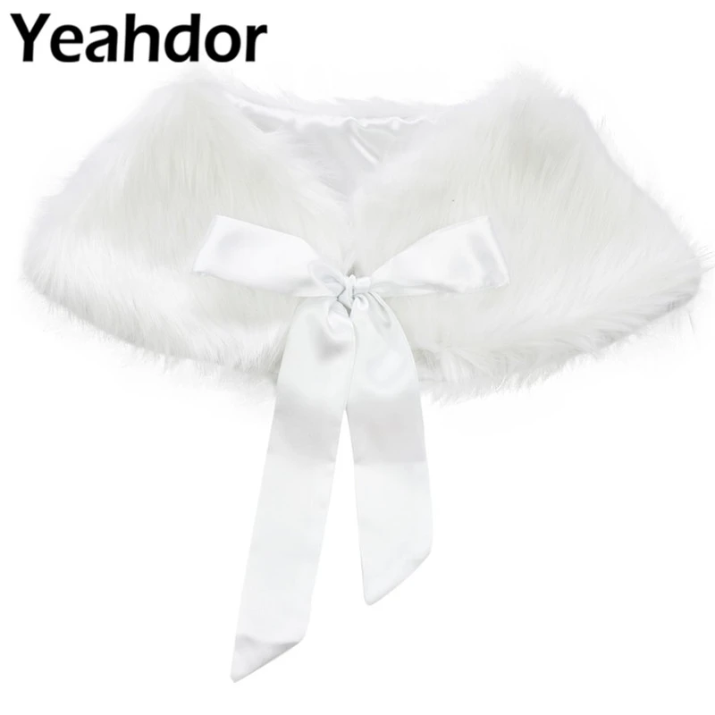 moily Flower Girls Faux Fur Ribbon Ties Shoulder Cape Dress Bolero Shrug for Wedding Birthday Party