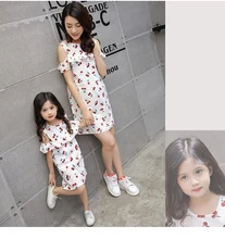 Family look clothing Children summer new cherry ruffled strapless princess matching mother and daughter dress summer mother and daughter dress family look children golden floral jacquard aline dress kids