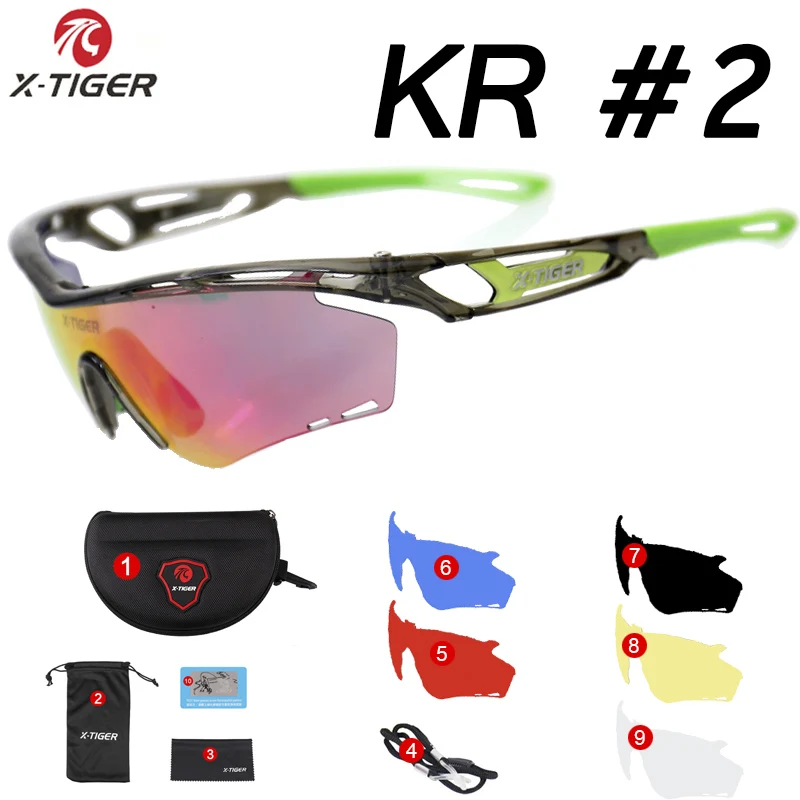 X-TIGER поляризационные очки для велоспорта, для спорта на открытом воздухе, для шоссейного велосипеда, очки для горного велосипеда, солнцезащитные очки для мужчин и женщин, очки для велоспорта - Цвет: KR02-5 lens