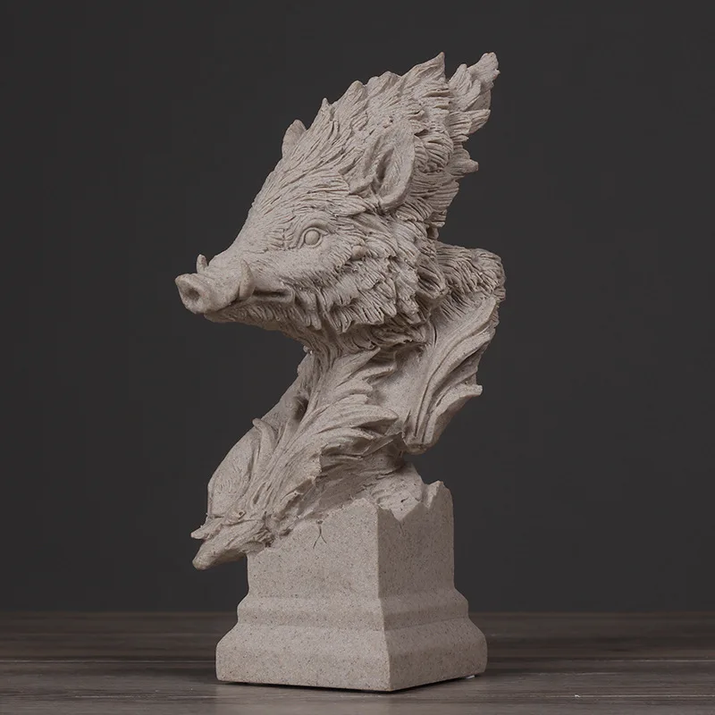  Pig Bust Sculpture Animal Shape Living Room Bedroom TV Stand Sandstone Crafts European Home Decorat - 32967566902