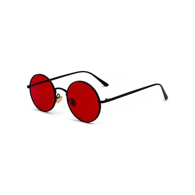 Новейшие Модные круглые солнцезащитные очки в стиле стимпанк, мужские черные солнцезащитные очки, круглые женские роскошные Винтажные Солнцезащитные очки из сплава - Цвет линз: Black Red