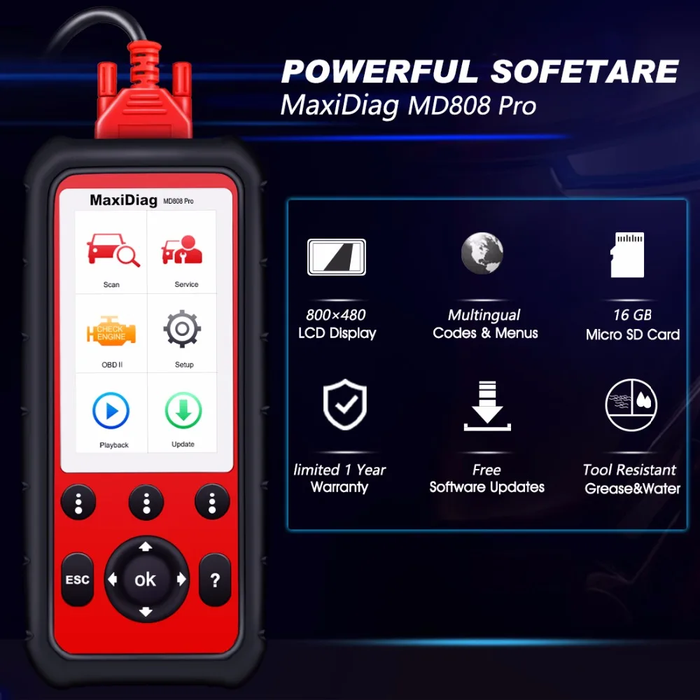 Полная система автомобиля Diagnsotic инструмент autel Maxidiag MD808 PRO OBD2 OBD поддержка BMS/сброс масла/SRS/EPB/DPF лучший ручной автоматический сканер