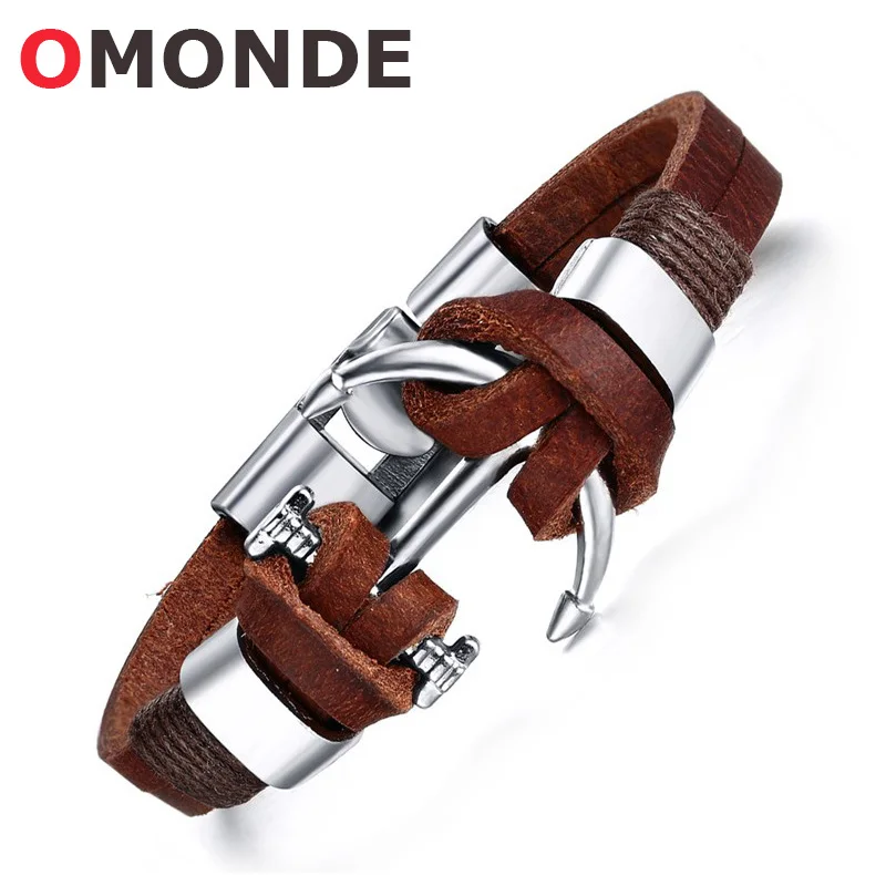 

Vintage 21cm Brown Black Leather Bracelet & Bangles Alloy Boat Anchor Marin Sailor Sea Men Wristband Viking Cuff Jewelry for Men