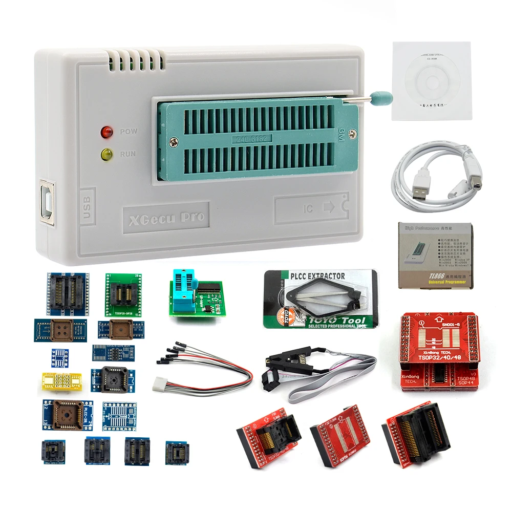 

Original New TL866II Plus V8.51 Universal Minipro Programmer+24 Adapters+Test Clip TL866 PIC Bios with Free shipping