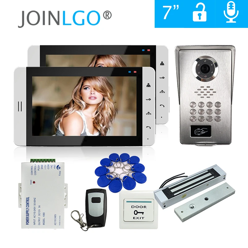 FREE SHIPPING 7\ Screen Video Door Phone Intercom 2 Monitor System RFID Code Keypad Unlock Camera Electromagnetic Lock