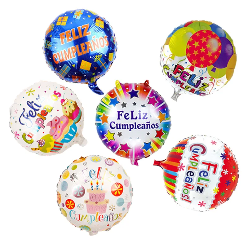 

5pcs 18inch round shape Spanish Happy Birthday Foil Balloons Feliz Cumpleanos Helium Globos Baby Shower Birthday Party Decor Toy