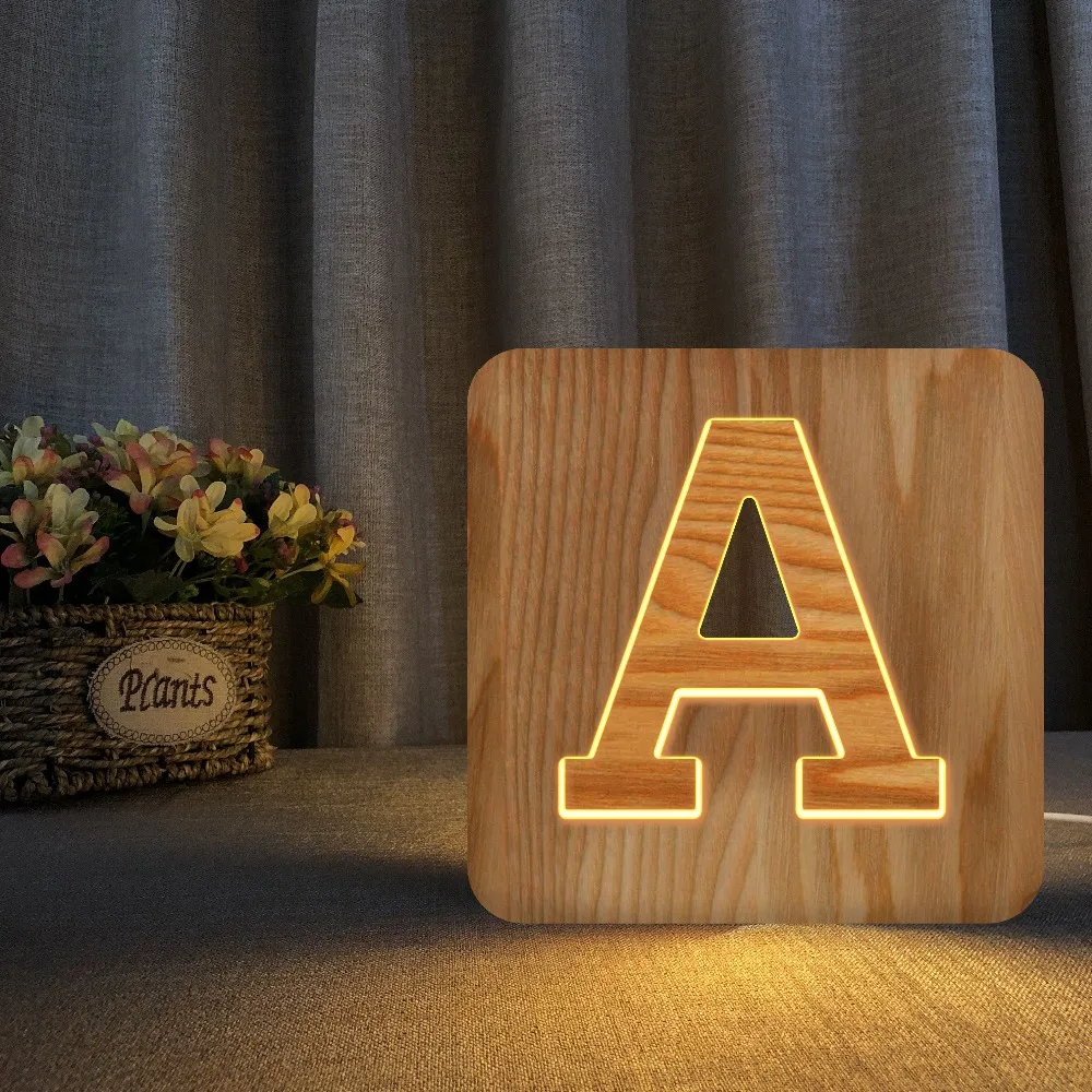 White wooden Letter LED Night Light Marquee Sign Alphabet Lights Lamp