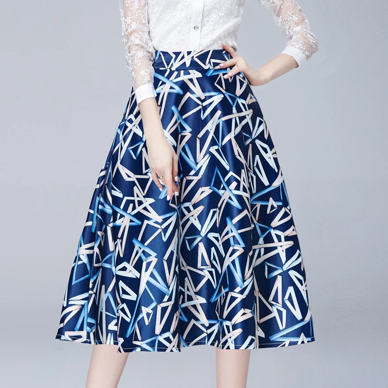 red Grande Verano Longitud Floral Nueva Línea red Flower Primavera Rodilla Black blue Falda black green blue Una Cintura Alta Moda White Oscilación De Impresión Black Femenina wIZBI