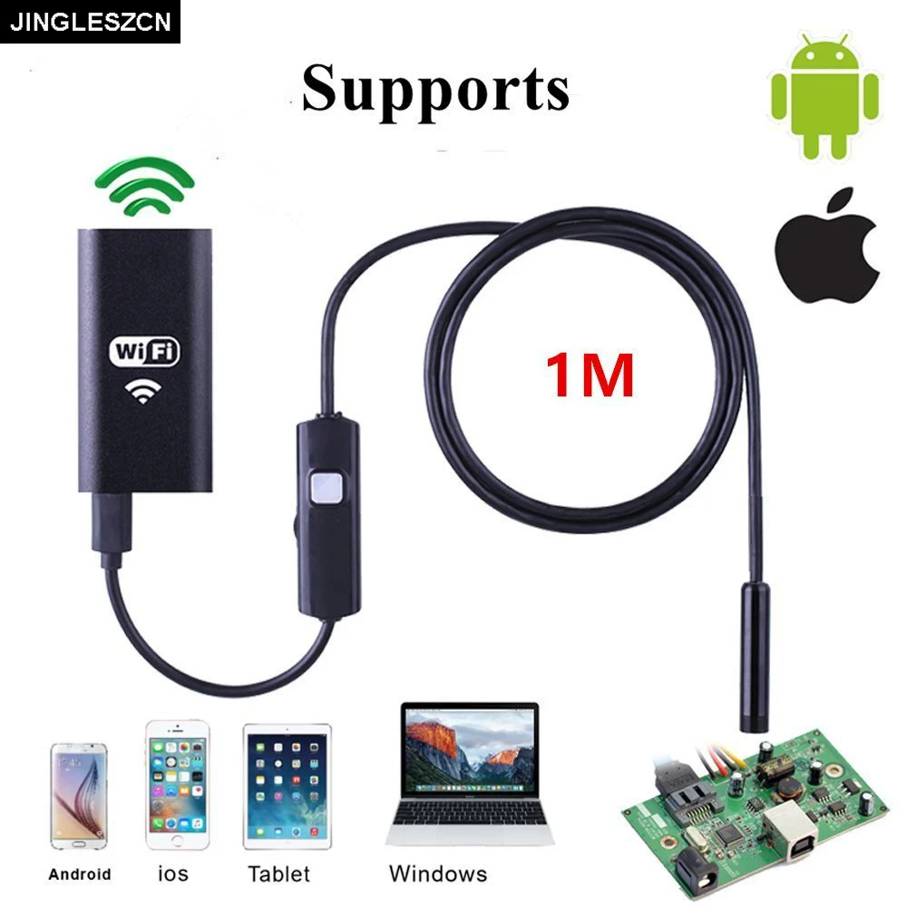 

JINGLESZCN WiFi Endoscope Camera 8MM Dia 1M Waterproof USB Endoscope Borescope Inspection for IOS Andoriod PC Snake Video Camera