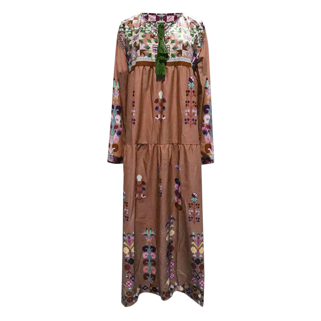 Женское Макси-платье большого размера в богемном стиле с длинным рукавом, с v-образным вырезом, с принтом, Пляжное длинное платье-футболка,#3