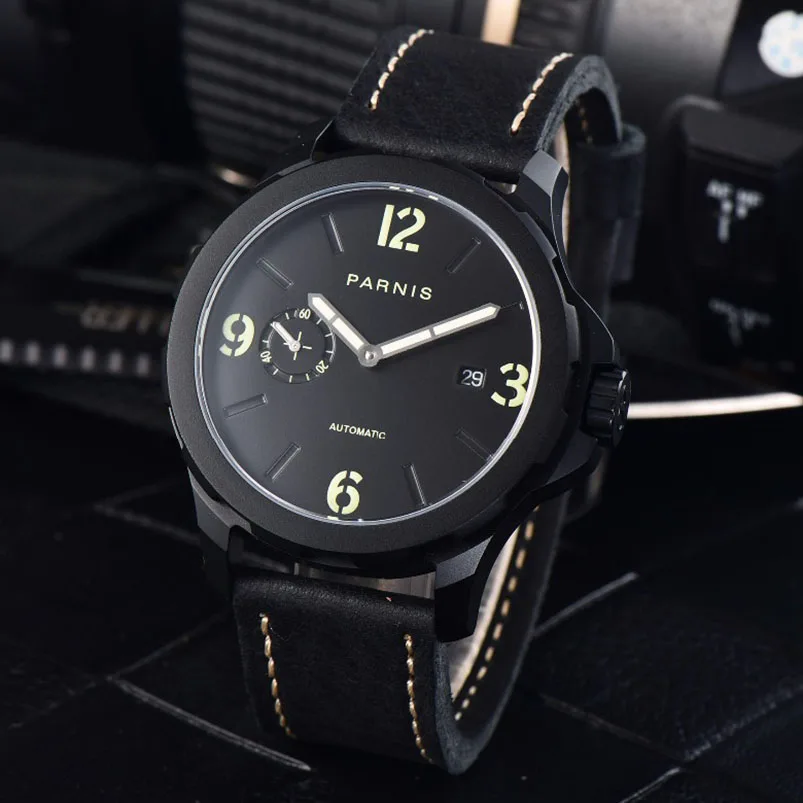 

New Arrivals 2017 Mechanical Watch Parnis 44mm Mens Automatic Watch Black PVD Case Luminous 5Bar Waterproof Watch Men
