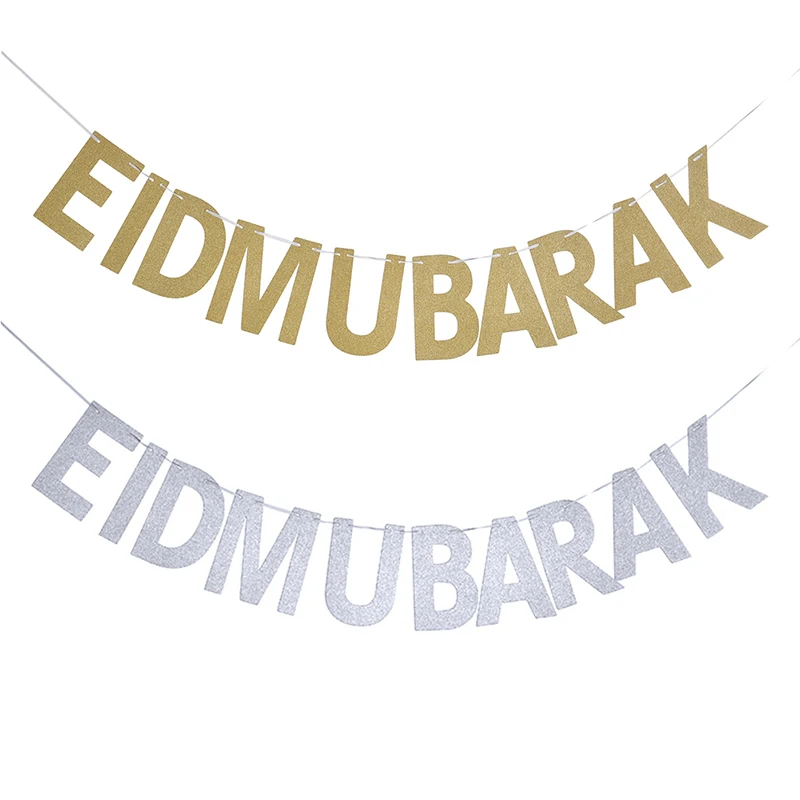 Новое поступление EID MUBARAK настенная бумага Серебряный Алфавит Pennan баннеры для