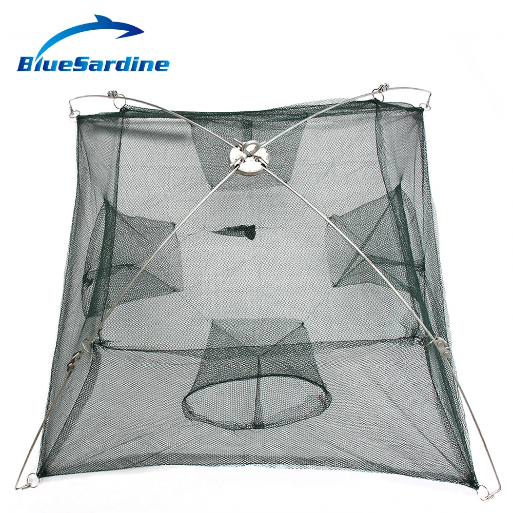 

BlueSardine Sale 100cm*100cm Large Fishing Net Shrimp Cage 4 Holes Fish Net Nylon