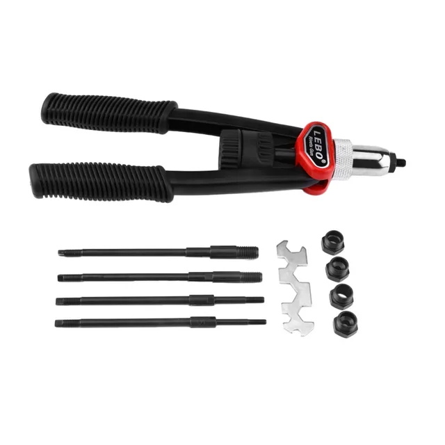 Hand Nut/Thread Riveter Rivet Gun Set with Nosepieces Blind Rivets Repair Tools 5mm 6mm 8mm 10mm 12mm