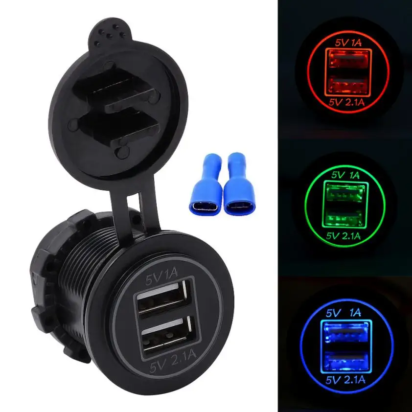 

3.6A Dual USB Car Charger LED Display CarCharger Metal Power Outlet for 12V 24V Motorcycle CaY515