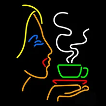 Неоновая вывеска Настоящая стеклянная трубка Неоновая лампа вывески ручной работы девушка логотип с горячей кофе неоновая вывеска 31x24