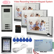 Video Intercom With Recording Outdoor Camera 3 Buttons + 3 Monitors Home Video Door Phone 7 inches  Keypad Access Control System