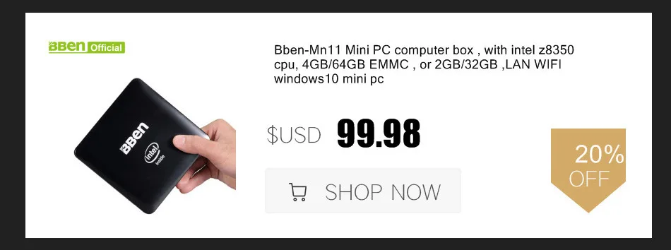 Bben мини-компьютер Mn11 Z8350 4 ядра Mini PC Windows10 Lan ТВ коробка USB3.0 + 2,0 WI-FI настольного компьютера в поле 2 GB/32 GB