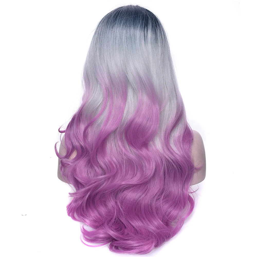 Soowee черный серый фиолетовый Ombre синтетические волосы длинный парик для косплея