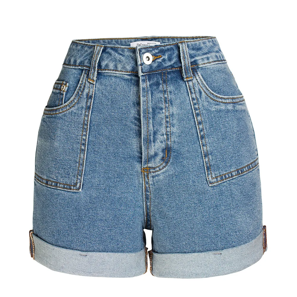 LOGAMI High Waist Summer Sexy Denim Shorts Women Pocket Button Slim Short Jeans Women'S Casual Shorts Plus Size 4XL - Color: Blue