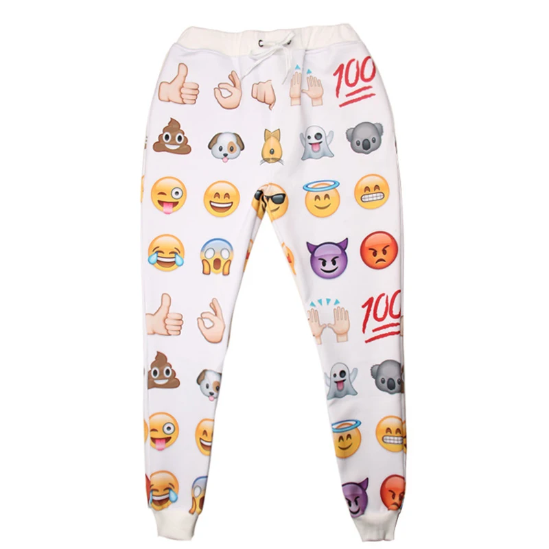 2017 New Spring Emoji Unisex Print Pants Casual Mid Waist Drawstring ...