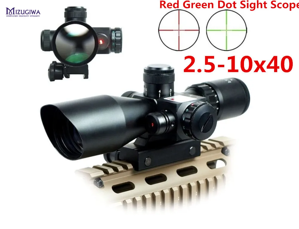 Tactical 2.5-10x40 Riflescope Red Green Dual illuminated Mil-dot Rifle Scope with Red Optics Sight Laser Sight Airsoft 20mm Tactical 2.5-10x40 Riflescope Red Green Dual illuminated Mil-dot Rifle Scope with Red Optics Sight Laser Sight Airsoft 20mm