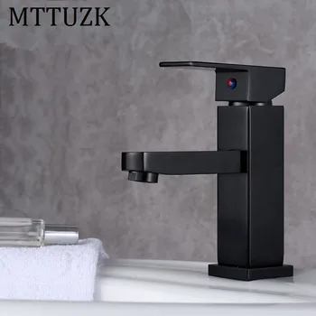 

MTTUZK Black Single Handle Bathroom Basin Faucets Square Space Aluminum Faucet Cold Hot Mixer Rose Gold Basin Sink Tap