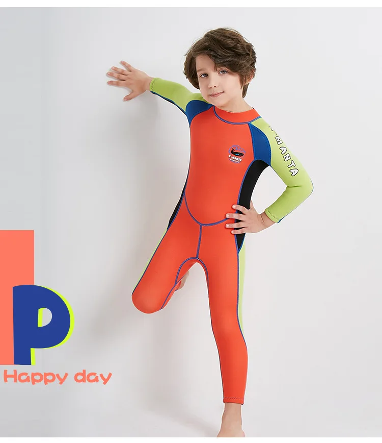 DIVE& SAIL, 2,5 мм, неопреновый гидрокостюм для детей, для мальчиков и девочек, гидрокостюм для дайвинга, детский купальник, цельный, с длинным рукавом, Рашгард, солнцезащитный - Цвет: boy orange