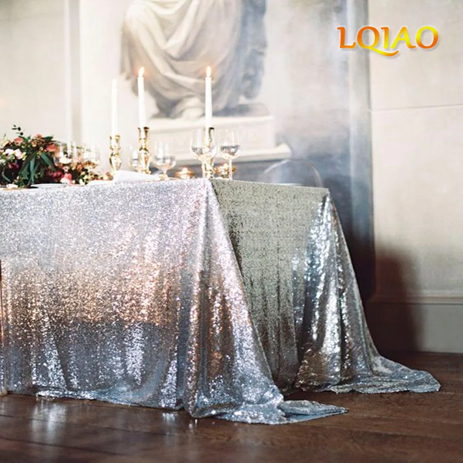 

10PCS Rectangle Silver Sequin Tablecloth 90x156inch, Hand Embroidery Designs Christmas Retangle Tablecloth for Decoration