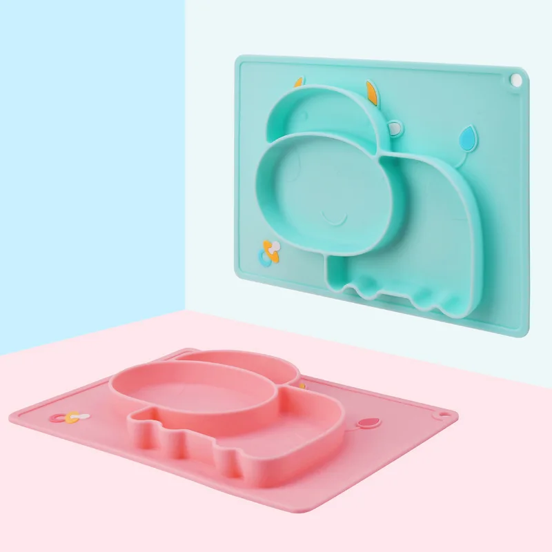 baby silicone plate Children's meal cartoon pattern plate food split meal plate  silicone baby bowl mat bowl