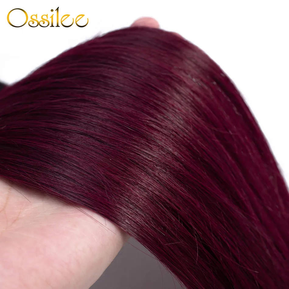 Ossilee Ombre Brazilian Straight Hair Bundles 1B 99J/Burgundy Two Tone Red Human Hair Bundles NonRemy Hair Extension 1/3/4 Pcs