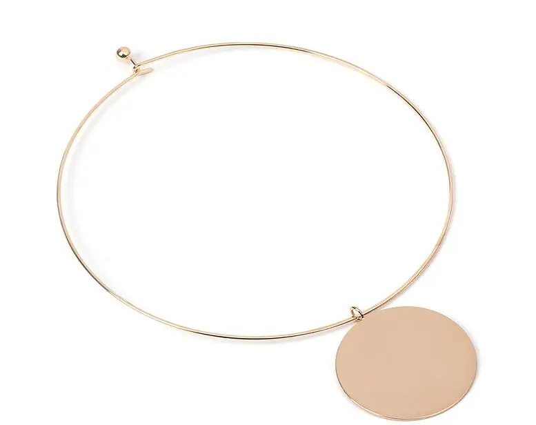 

Fashion Large round piece choker necklace minimalist gold circle collar chain