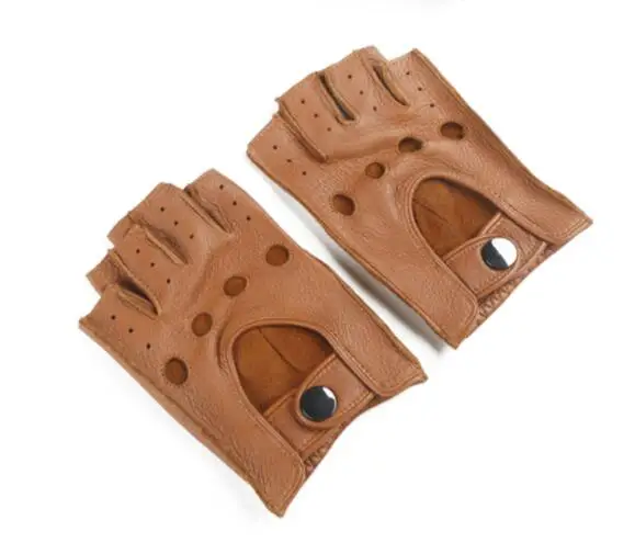brown leather driving gloves Fashion Men Deerskin Gloves Wrist Half Finger Driving  Unlined Gloves Solid Adult Fingerless Mittens Real Genuine Leather next mens gloves Gloves & Mittens