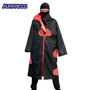 

Akatsuki Cosplay Costume Uniform Naruto High Collar Cloud Cloak Black Long Robe Outerwear Japanese Ninja Halloween Costumes