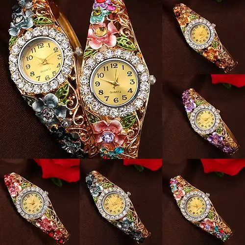 Новый Для женщин красивый цветок полоса выдалбливают браслет кристалл кварца часы-браслет ювелирных изделий 181 G6TN C2K5W