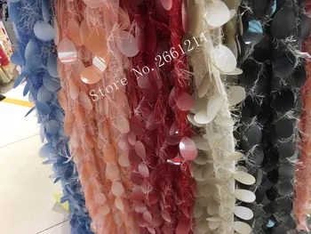 

on sale BZL-82865 French net Lace good Quality African Tulle embroidered tull Lace with big sequins Wholesale for nice dress