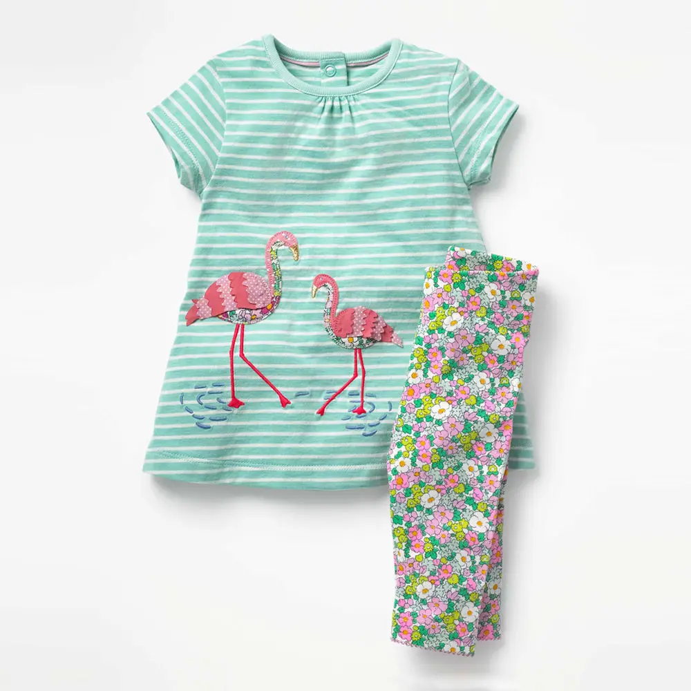

Littlemandy Girls Flamingo Dress+Leggings Sets Summer Clothes 2018 Brand Toddler Girl Outfits Animal Applique Clothing Sets Kids