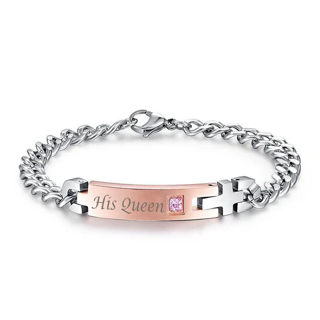 Unique Jewelry Gift for Lovers "His Queen" and "Her King" Couple Bracelets - Stainless Steel Bracelets For Women and Men 2