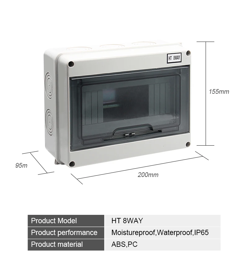 HT серии 8Way IP65 водонепроницаемый и пылезащитный распределительный ящик MCB Коробка ABS PC материал для автоматических выключателей внутри на стене