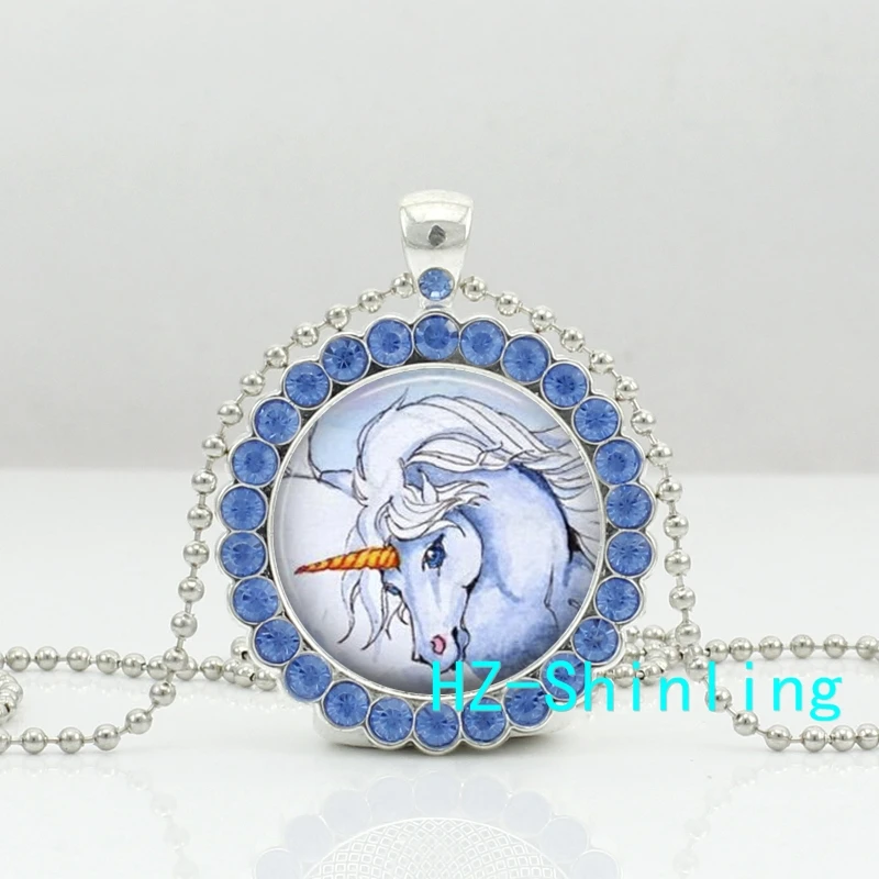 New White Unicorns Pendant Mysterious Unicorns Crystal Necklace Silver