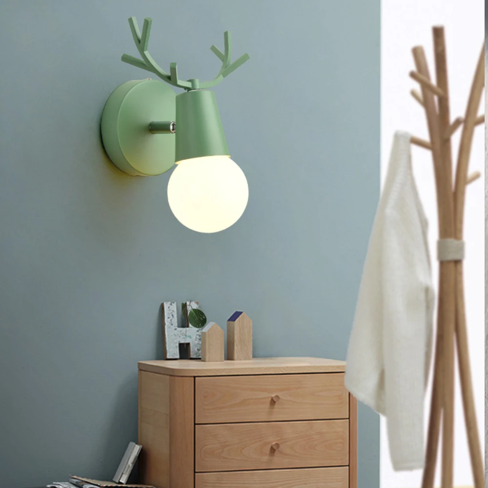  Nordic Adjustable LED Wall Lights colorful cartoon Deer Antlers Bedroom Reading Sconce Wall Mounted - 32907283117