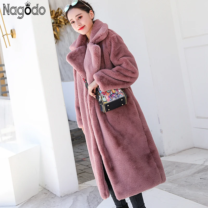 Goede Nagodo Faux Konijn Bontjas 2018 Winter Roze Lange Bontjas Vrouwen Losse Overjas Luxe Thicken Warm Oversize Vrouwelijke Pluche jas