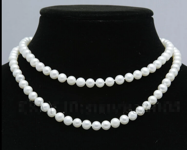

FREE SHIPPING>@@> 2015 NEW fashion AAA 8-9mm beautiful white freshwater real pearls necklace 50"^^^@^Noble style Natural Fine je