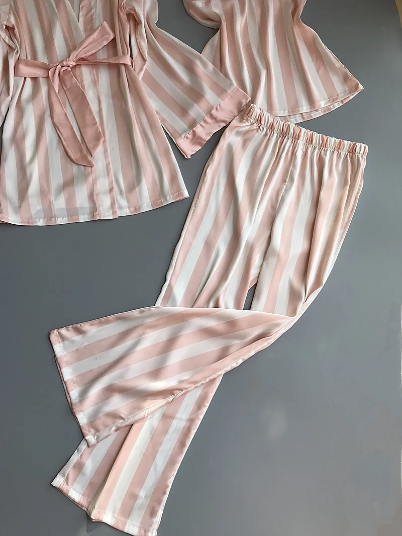 Женский пижамный комплект, атласная пижама, 3 штуки, на тонких бретелях, в полоску, Parttern,, сексуальное женское белье, шелковая пижама, домашняя одежда, пижама