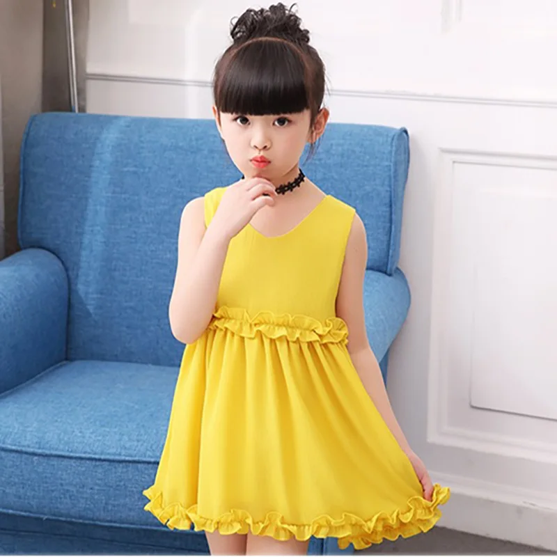 Beigele 3 12 Years Solid Ruffle Chiffon Dress For Little Girl Kids