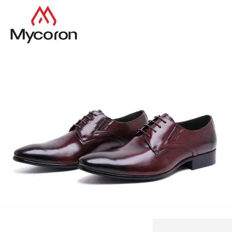 

MYCORON Minimalist Design British Style Wedding Party Lace-Up Dress Shoes Genuine Boots Leather Mens Derby Shoes Zapato Hombre