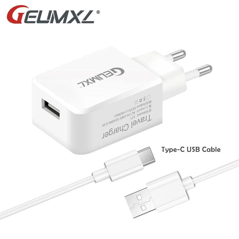 

GEUMXL 2.4A USB EU Plug AC Home Travel Charger 3F Type C USB Cable for Samsung Galaxy S8 C7 C9 Huawei P9 Mate 9 HTC Xiaomi Mac