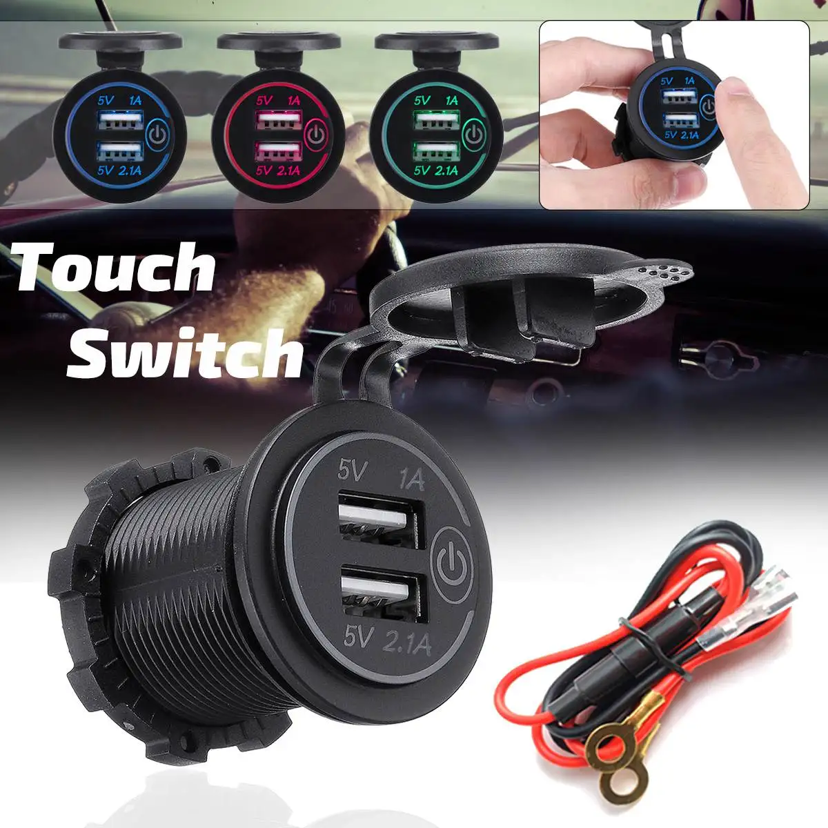 

2.1A+1A DIY Dual USB Car Charger Cigarette Lighter Socket Splitter Power Adapter Touch Switch Car Charger Power Adapter for Ford